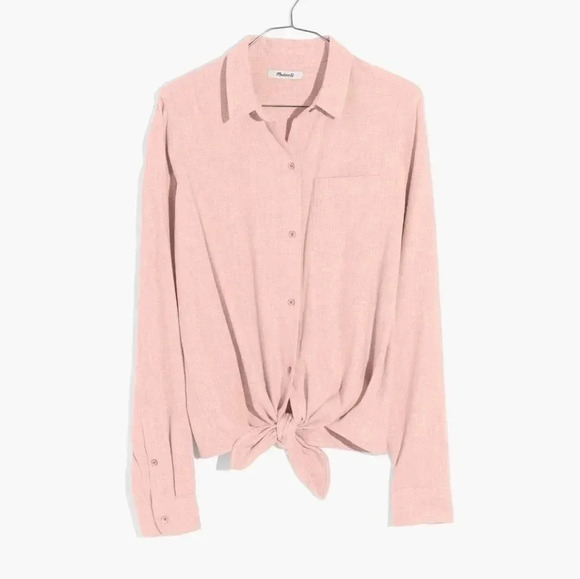 Madewell Pink Tie-Front Flannel Shirt Sz S‎ - Picture 1 of 8